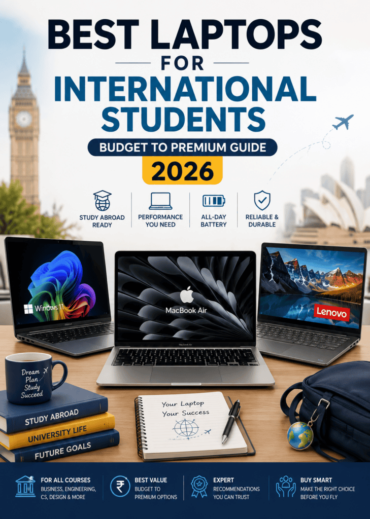 Best laptops for international students in 2026 including budget, mid-range and premium laptops for studying abroad.